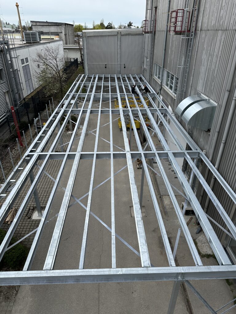 a metal structure on a building