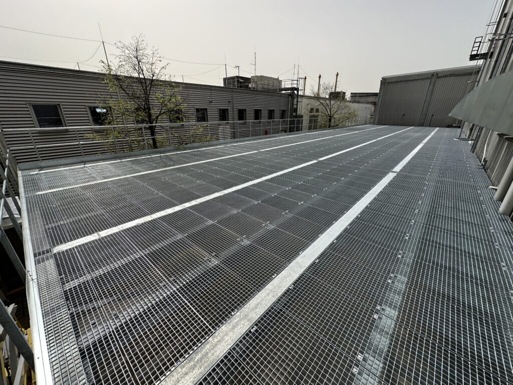 a parking lot with a net on the ground